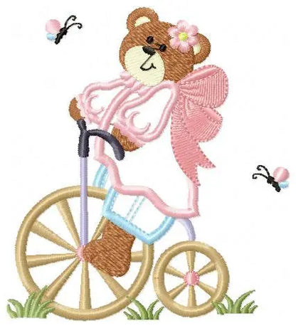 Bear embroidery designs - Teddy embroidery design machine embroidery pattern - Angel bear in a bike embroidery - Bear applique design baby Marcia Embroidery