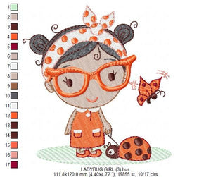 Ladybug embroidery designs - Baby girl embroidery design machine embroidery pattern file - Young Lady embroidery file - girl with glasses