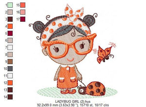 Ladybug embroidery designs - Baby girl embroidery design machine embroidery pattern file - Young Lady embroidery file - girl with glasses