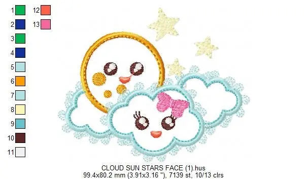 Cloud embroidery design - Full Moon embroidery design machine embroidery pattern - Baby girl embroidery file kid embroidery newborn stars Marcia Embroidery