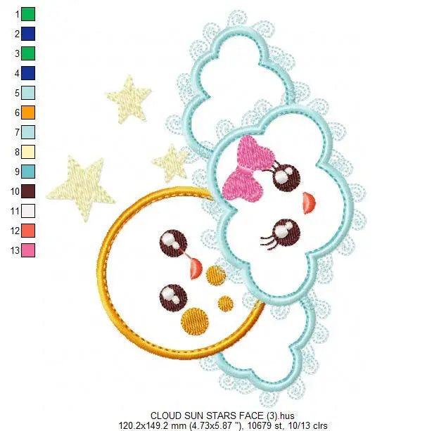 Cloud embroidery design - Full Moon embroidery design machine embroidery pattern - Baby girl embroidery file kid embroidery newborn stars Marcia Embroidery