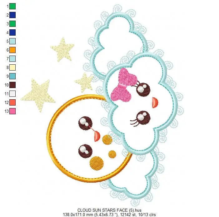 Cloud embroidery design - Full Moon embroidery design machine embroidery pattern - Baby girl embroidery file kid embroidery newborn stars Marcia Embroidery