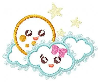 Cloud embroidery design - Full Moon embroidery design machine embroidery pattern - Baby girl embroidery file kid embroidery newborn stars Marcia Embroidery