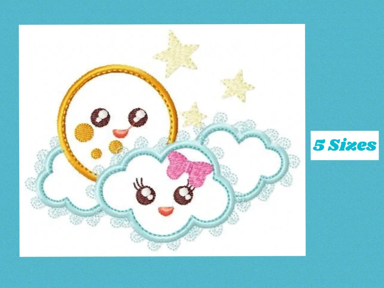 Cloud embroidery design - Full Moon embroidery design machine embroidery pattern - Baby girl embroidery file kid embroidery newborn stars Marcia Embroidery