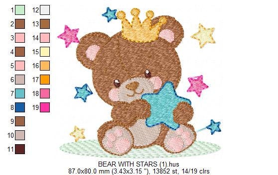 Bear embroidery designs - Bear with crown embroidery design machine embroidery pattern - Teddy bear embroidery file baby kid newborn nursey