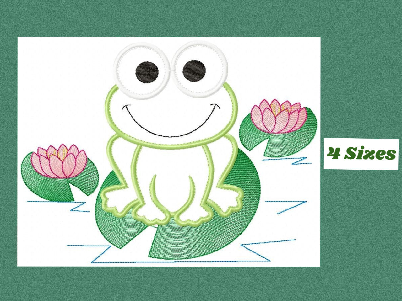 Frog Applique embroidery designs - Lake Animal with water lilly machine embroidery pattern - Happy Frog face file - Instant download pes jef