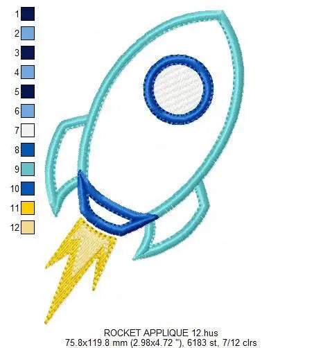 Spaceship embroidery designs - Baby Boy embroidery design machine embroidery pattern - instant download - Space embroidery file Rocket Marcia Embroidery