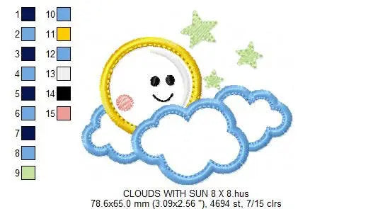 Cloud embroidery design - Moon and stars machine embroidery pattern - Baby boy sky file - Night applique design - Instant digital download Marcia Embroidery