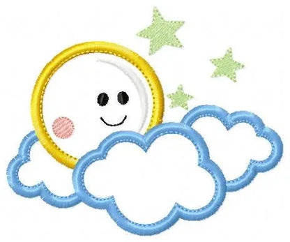 Cloud embroidery design - Moon and stars machine embroidery pattern - Baby boy sky file - Night applique design - Instant digital download Marcia Embroidery