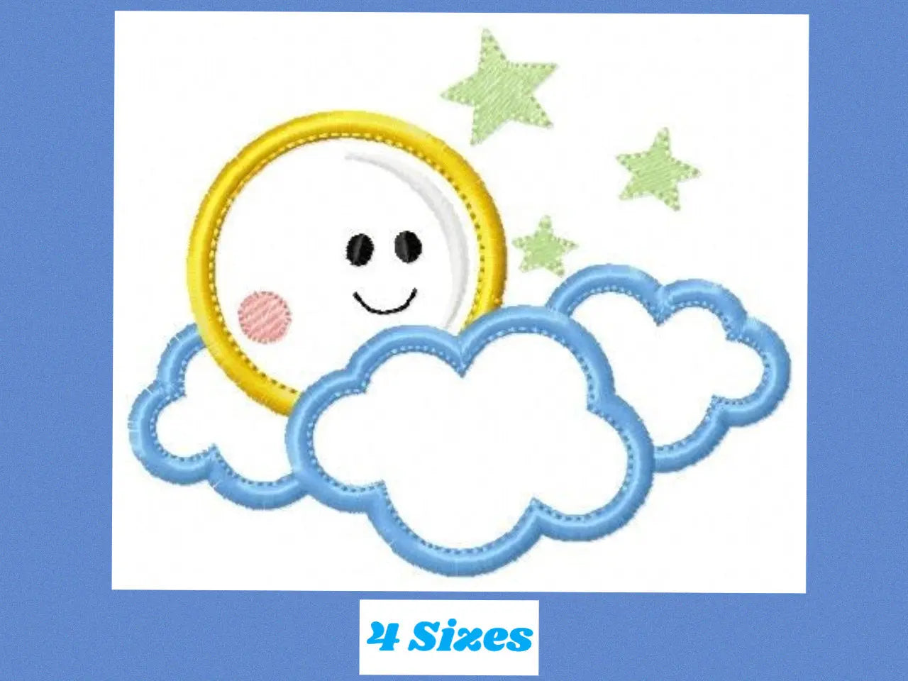 Cloud embroidery design - Moon and stars machine embroidery pattern - Baby boy sky file - Night applique design - Instant digital download Marcia Embroidery