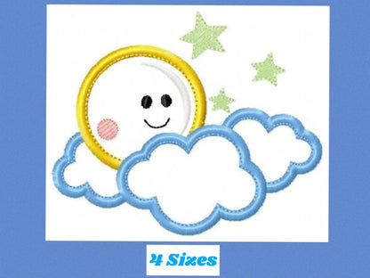 Cloud embroidery design - Moon and stars machine embroidery pattern - Baby boy sky file - Night applique design - Instant digital download Marcia Embroidery