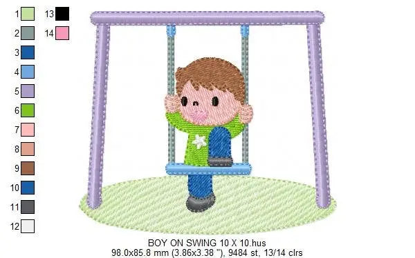Boy embroidery designs - Girl embroidery design machine embroidery pattern - boy on swing embroidery file - kid embroidery instant download Marcia Embroidery