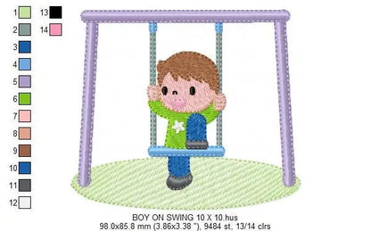Boy embroidery designs - Girl embroidery design machine embroidery pattern - boy on swing embroidery file - kid embroidery instant download Marcia Embroidery