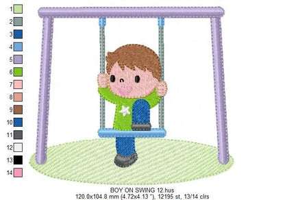 Boy embroidery designs - Girl embroidery design machine embroidery pattern - boy on swing embroidery file - kid embroidery instant download Marcia Embroidery