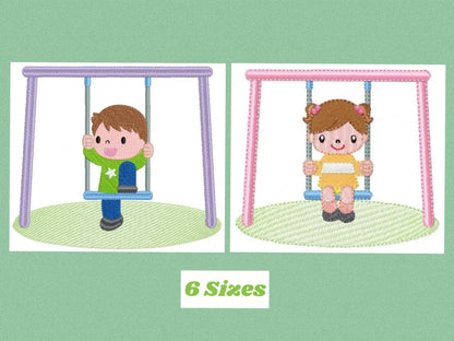 Boy embroidery designs - Girl embroidery design machine embroidery pattern - boy on swing embroidery file - kid embroidery instant download Marcia Embroidery