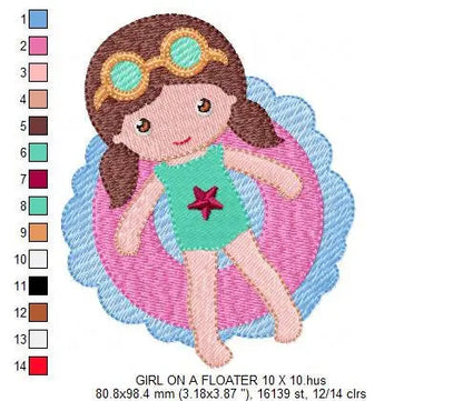 Swimmer embroidery designs - Baby girl with pool floater machine embroidery pattern - Instant digital download pes jef dst hus vp3 xxx vip Marcia Embroidery