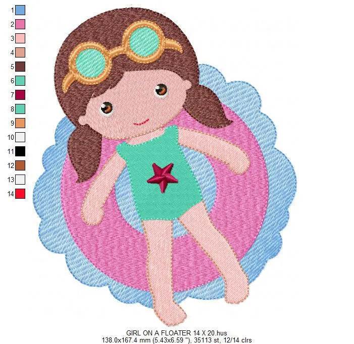 Swimmer embroidery designs - Baby girl with pool floater machine embroidery pattern - Instant digital download pes jef dst hus vp3 xxx vip Marcia Embroidery