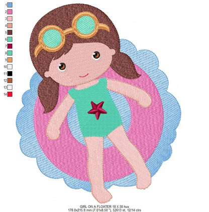 Swimmer embroidery designs - Baby girl with pool floater machine embroidery pattern - Instant digital download pes jef dst hus vp3 xxx vip Marcia Embroidery