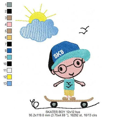 Skate embroidery designs - Skateboard embroidery design machine embroidery pattern - boy embroidery file - instant download skateboarding Marcia Embroidery