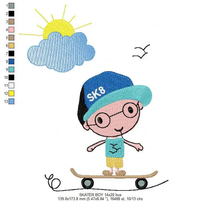 Skate embroidery designs - Skateboard embroidery design machine embroidery pattern - boy embroidery file - instant download skateboarding Marcia Embroidery