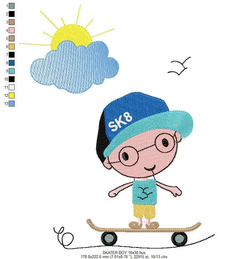 Skate embroidery designs - Skateboard embroidery design machine embroidery pattern - boy embroidery file - instant download skateboarding Marcia Embroidery
