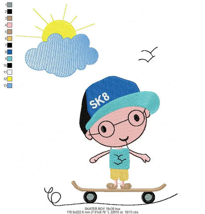 Skate embroidery designs - Skateboard embroidery design machine embroidery pattern - boy embroidery file - instant download skateboarding Marcia Embroidery