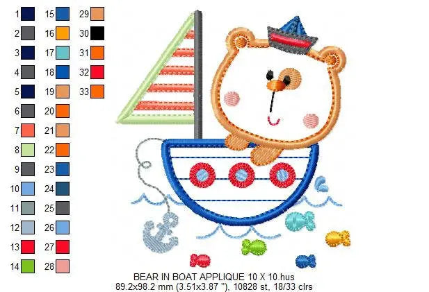 Bear embroidery designs - Sailor embroidery design machine embroidery pattern - Sailor bear with boat applique design - instant download pes Marcia Embroidery