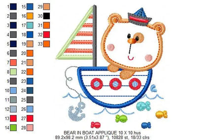 Bear embroidery designs - Sailor embroidery design machine embroidery pattern - Sailor bear with boat applique design - instant download pes Marcia Embroidery