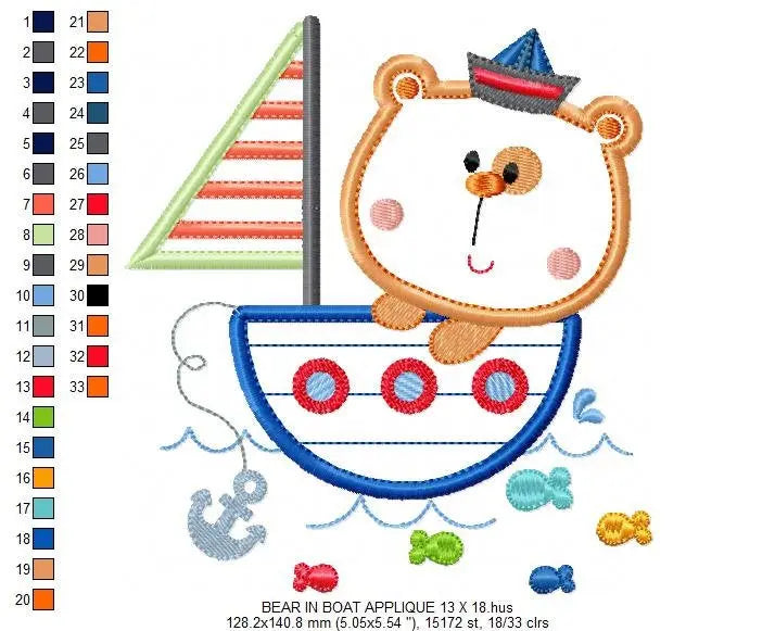 Bear embroidery designs - Sailor embroidery design machine embroidery pattern - Sailor bear with boat applique design - instant download pes Marcia Embroidery