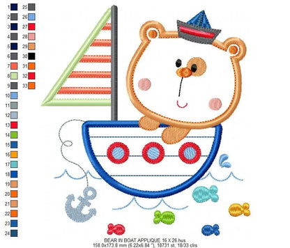 Bear embroidery designs - Sailor embroidery design machine embroidery pattern - Sailor bear with boat applique design - instant download pes Marcia Embroidery