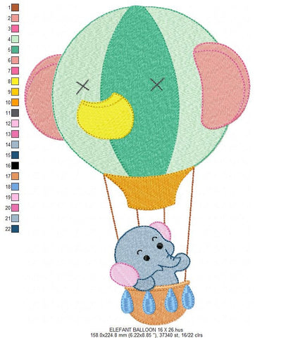 Elephant embroidery designs - Animal embroidery design machine embroidery pattern - Baby boy embroidery file - kid embroidery Balloon design