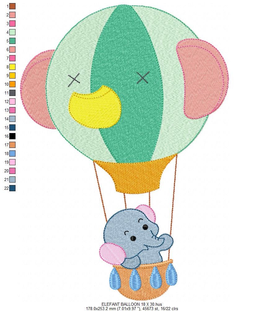Elephant embroidery designs - Animal embroidery design machine embroidery pattern - Baby boy embroidery file - kid embroidery Balloon design