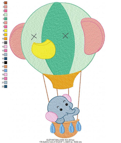Elephant embroidery designs - Animal embroidery design machine embroidery pattern - Baby boy embroidery file - kid embroidery Balloon design