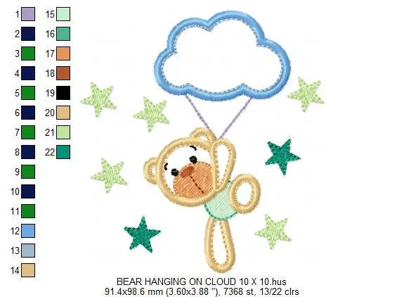 Bear embroidery designs - Cloud embroidery design machine embroidery pattern - bear applique design - Boy embroidery sky embroidery stars Marcia Embroidery