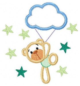 Bear embroidery designs - Cloud embroidery design machine embroidery pattern - bear applique design - Boy embroidery sky embroidery stars