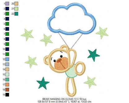 Bear embroidery designs - Cloud embroidery design machine embroidery pattern - bear applique design - Boy embroidery sky embroidery stars Marcia Embroidery