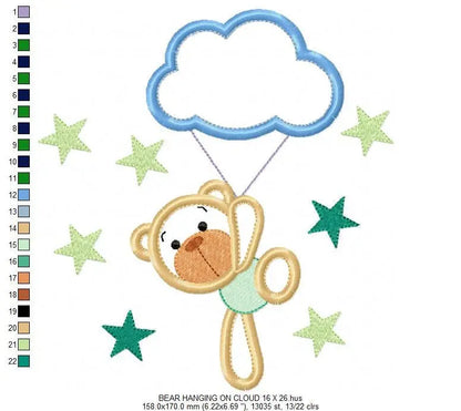 Bear embroidery designs - Cloud embroidery design machine embroidery pattern - bear applique design - Boy embroidery sky embroidery stars Marcia Embroidery