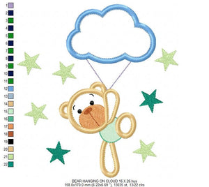 Bear embroidery designs - Cloud embroidery design machine embroidery pattern - bear applique design - Boy embroidery sky embroidery stars