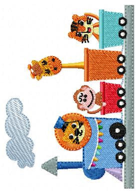 Animals in a train embroidery designs - Lion Monkey Giraffe and Tiger machine embroidery pattern - Train wagon file - Instant download pes