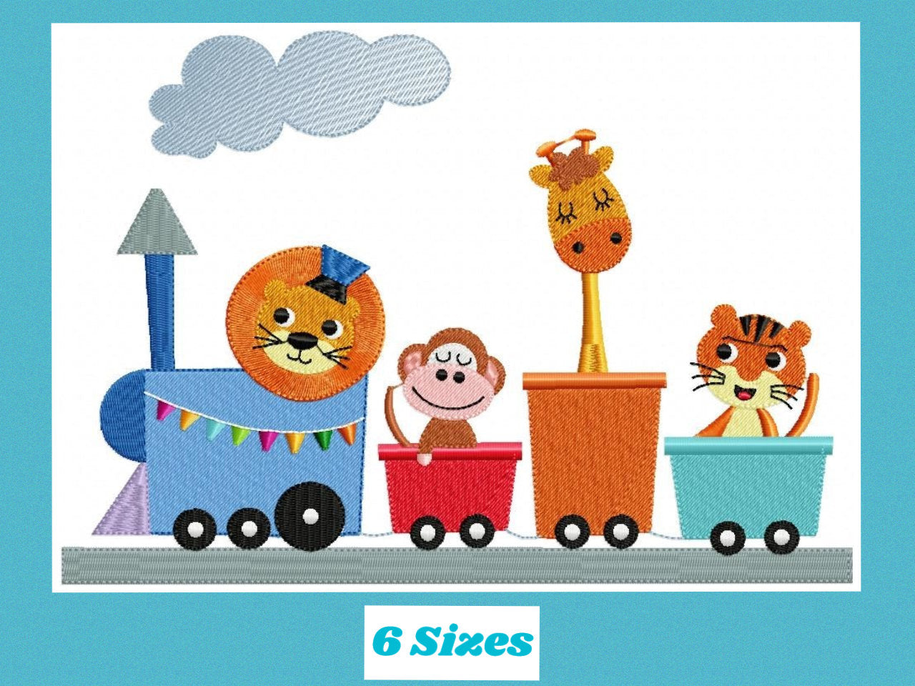 Animals in a train embroidery designs - Lion Monkey Giraffe and Tiger machine embroidery pattern - Train wagon file - Instant download pes