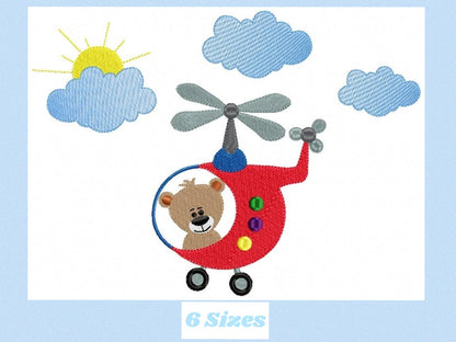 Helicopter embroidery designs - Bear embroidery design machine embroidery pattern - Baby boy embroidery file - Pilot bear design chopper