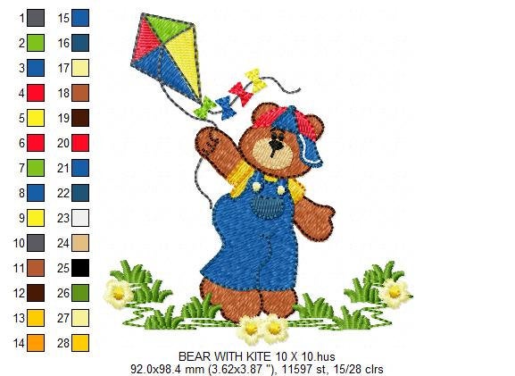 Kite embroidery designs - Boy embroidery design machine embroidery pattern - Bear embroidery file Bear design sky embroidery kid embroidery