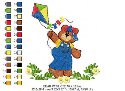 Kite embroidery designs - Boy embroidery design machine embroidery pattern - Bear embroidery file Bear design sky embroidery kid embroidery