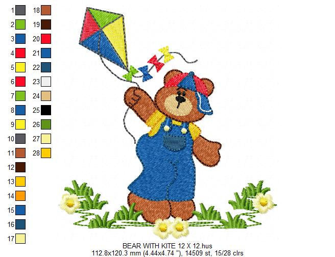 Kite embroidery designs - Boy embroidery design machine embroidery pattern - Bear embroidery file Bear design sky embroidery kid embroidery