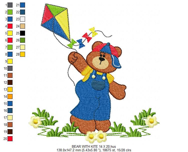 Kite embroidery designs - Boy embroidery design machine embroidery pattern - Bear embroidery file Bear design sky embroidery kid embroidery