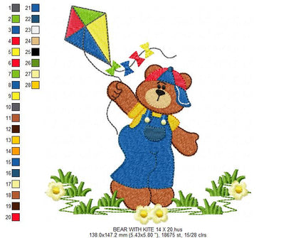 Kite embroidery designs - Boy embroidery design machine embroidery pattern - Bear embroidery file Bear design sky embroidery kid embroidery