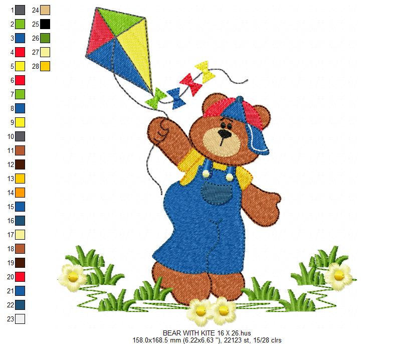 Kite embroidery designs - Boy embroidery design machine embroidery pattern - Bear embroidery file Bear design sky embroidery kid embroidery