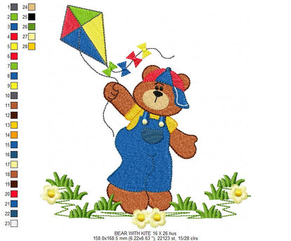 Kite embroidery designs - Boy embroidery design machine embroidery pattern - Bear embroidery file Bear design sky embroidery kid embroidery