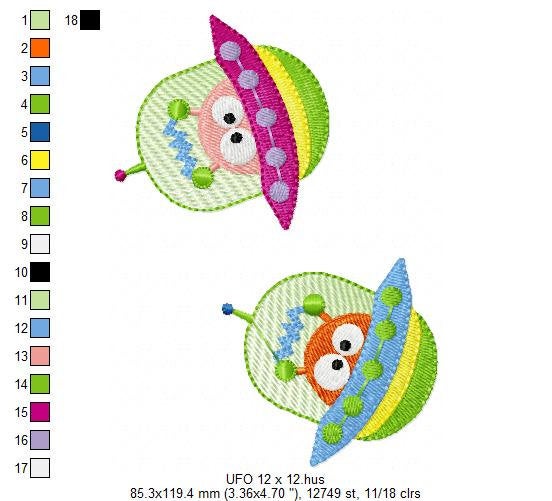 Spaceship embroidery designs - UFO embroidery design machine embroidery pattern - alien design instant download - Space embroidery file ET