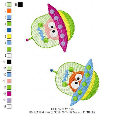 Spaceship embroidery designs - UFO embroidery design machine embroidery pattern - alien design instant download - Space embroidery file ET